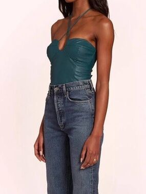 Amanda Uprichard Greca Bodysuit Pine Green Faux Leather Medium
